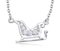  Christmas Sleigh Designed With CZ Silver Necklace SPE-5228